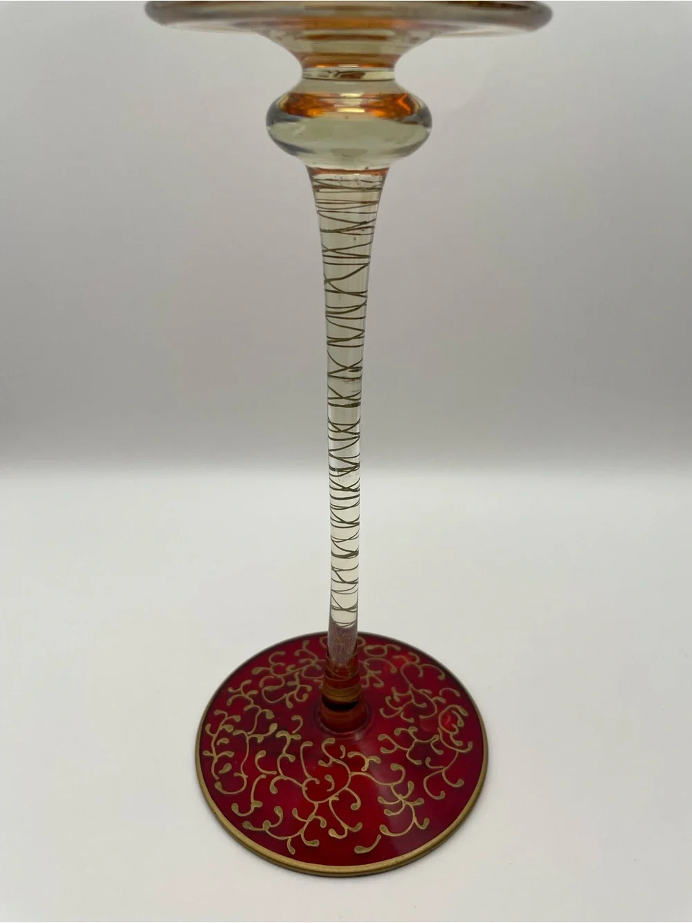 Pier 1 Imports, 2 pc., Hand Painted Glass, Long-stem Tea light Holder and Shade